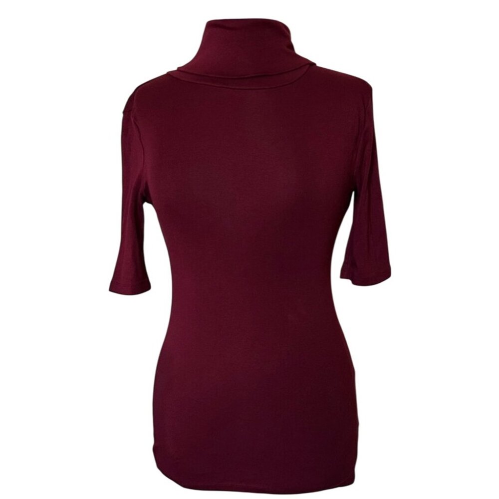 Women Mossimo Maroon Red Half-Sleeve Turtleneck Shirt Cotton Blend Junior Size S